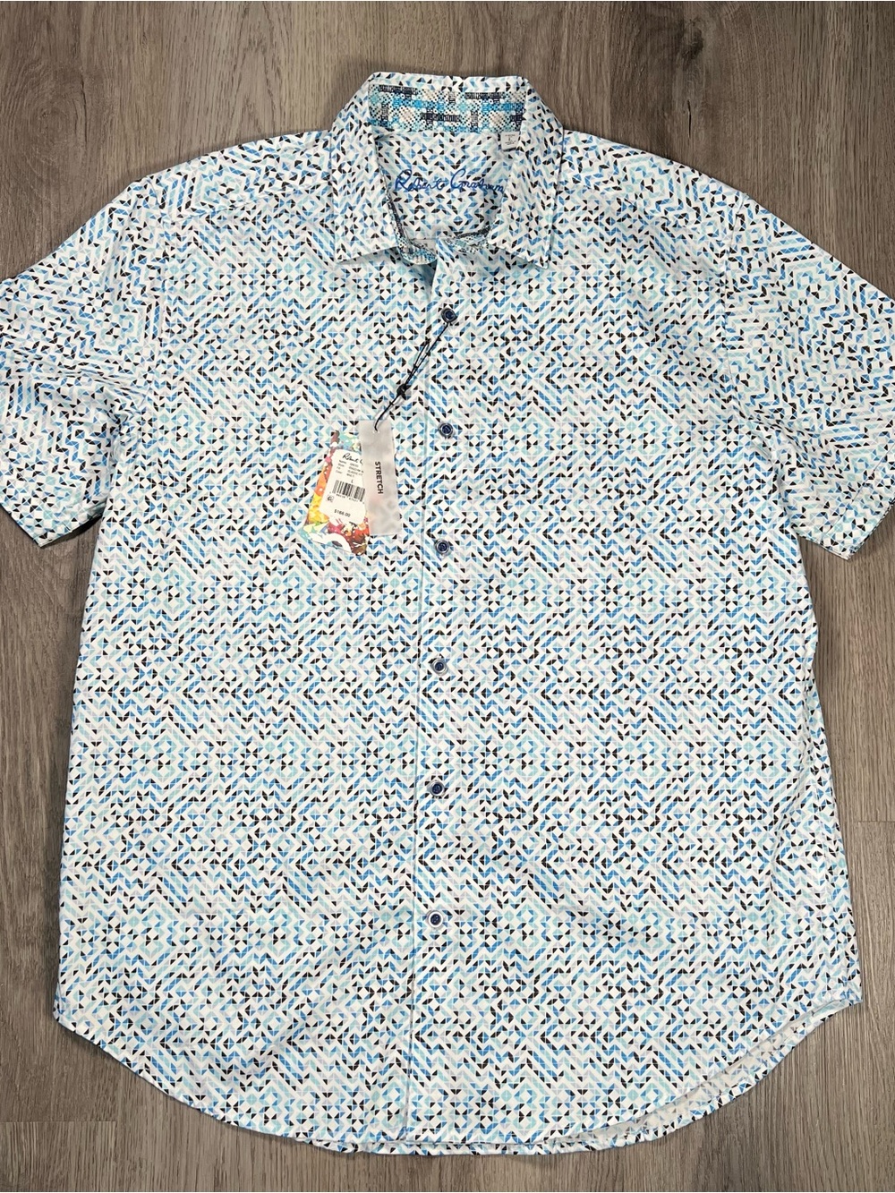 ROBERT GRAHAM Greco Shirt Mens L Multi Blue RS6224M-960 Mosaic Stretch Classic - Picture 2 of 7
